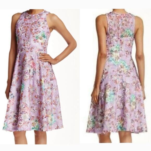 BADGLEY MISCHKA BELLE Nadia Dress Floral Sleeveless A-line Cocktail Lilac Size 6 - Picture 15 of 15